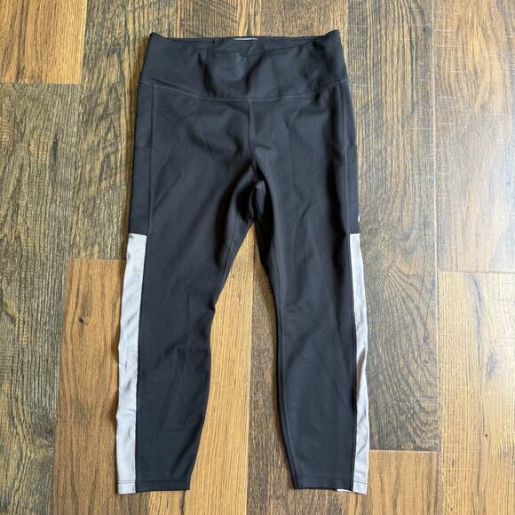 Nike Dri-FIT Cropped Leggings Women’s L Black Gray Panel Workout Pants - Picture 1 of 5